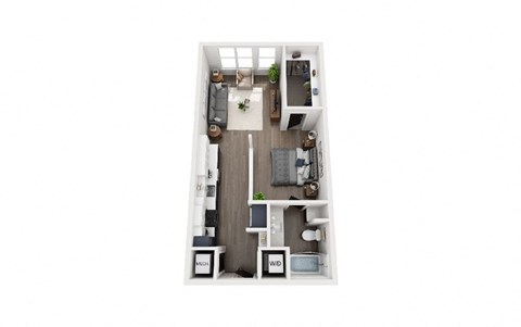 Floor plan for studio, 1 bath, 606 sqft